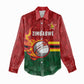 Custom Africa Cricket Zimbabwe Women Casual Shirt The Chevrons Cricket Ball Fire - African Pride
