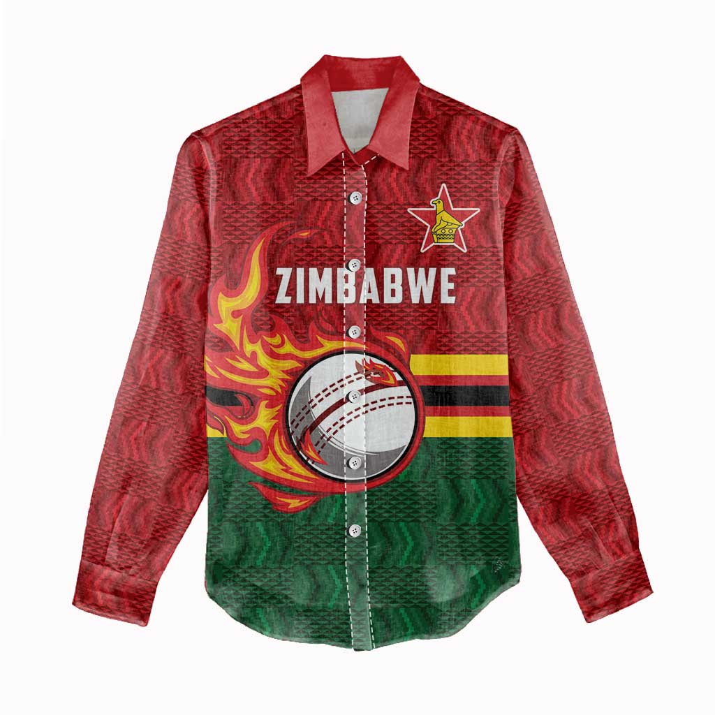Custom Africa Cricket Zimbabwe Women Casual Shirt The Chevrons Cricket Ball Fire - African Pride
