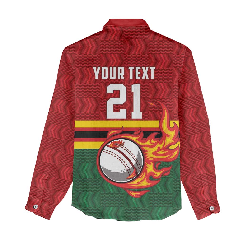 Custom Africa Cricket Zimbabwe Women Casual Shirt The Chevrons Cricket Ball Fire - African Pride