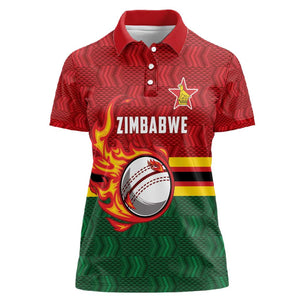 Custom Africa Cricket Zimbabwe Women Polo Shirt The Chevrons Cricket Ball Fire - African Pride
