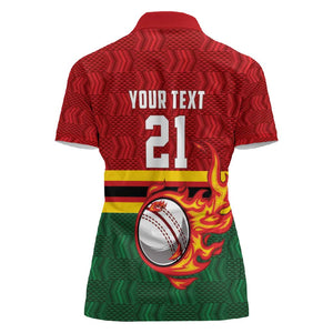 Custom Africa Cricket Zimbabwe Women Polo Shirt The Chevrons Cricket Ball Fire - African Pride