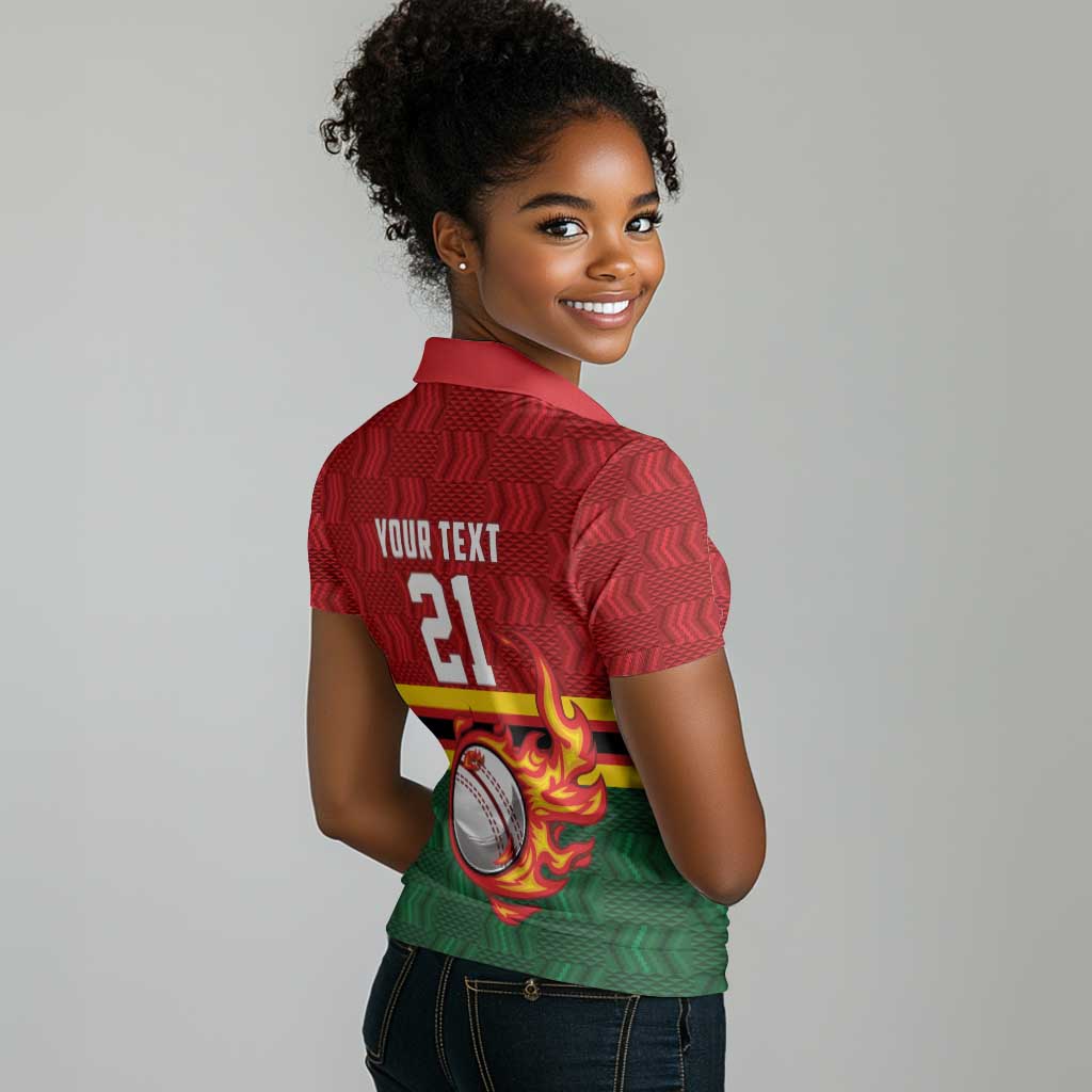 Custom Africa Cricket Zimbabwe Women Polo Shirt The Chevrons Cricket Ball Fire - African Pride