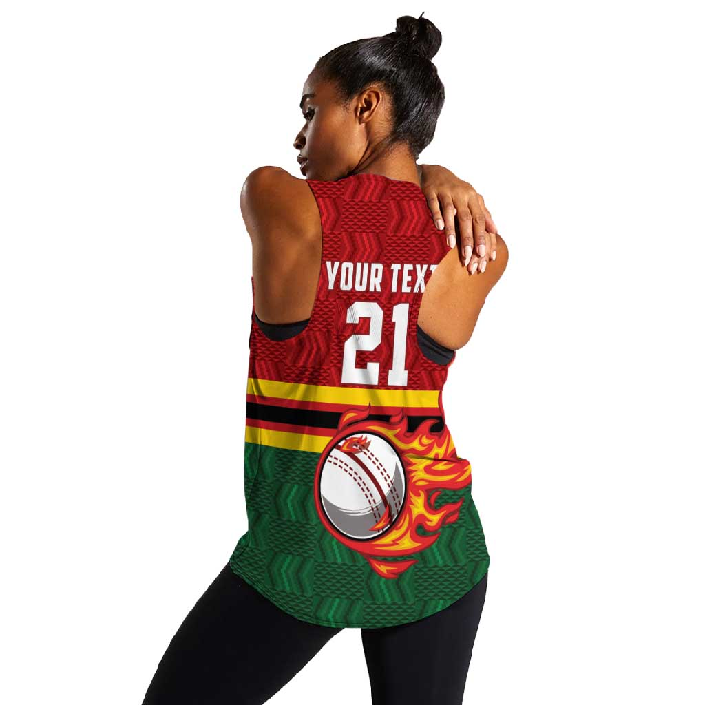 Custom Africa Cricket Zimbabwe Women Racerback Tank The Chevrons Cricket Ball Fire - African Pride