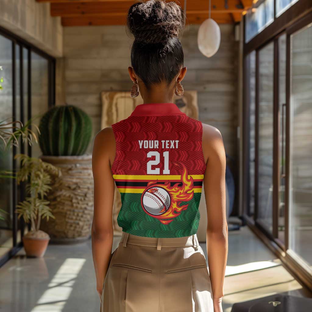 Custom Africa Cricket Zimbabwe Women Sleeveless Polo Shirt The Chevrons Cricket Ball Fire - African Pride