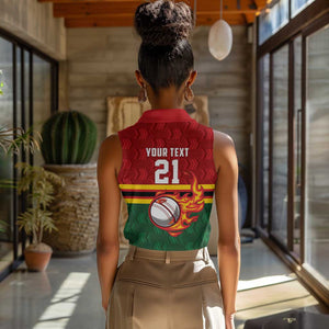 Custom Africa Cricket Zimbabwe Women Sleeveless Polo Shirt The Chevrons Cricket Ball Fire - African Pride