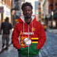 Custom Africa Cricket Zimbabwe Zip Hoodie The Chevrons Cricket Ball Fire - African Pride