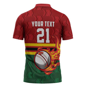 Custom Africa Cricket Zimbabwe Zipper Polo Shirt The Chevrons Cricket Ball Fire