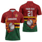 Custom Africa Cricket Zimbabwe Zipper Polo Shirt The Chevrons Cricket Ball Fire