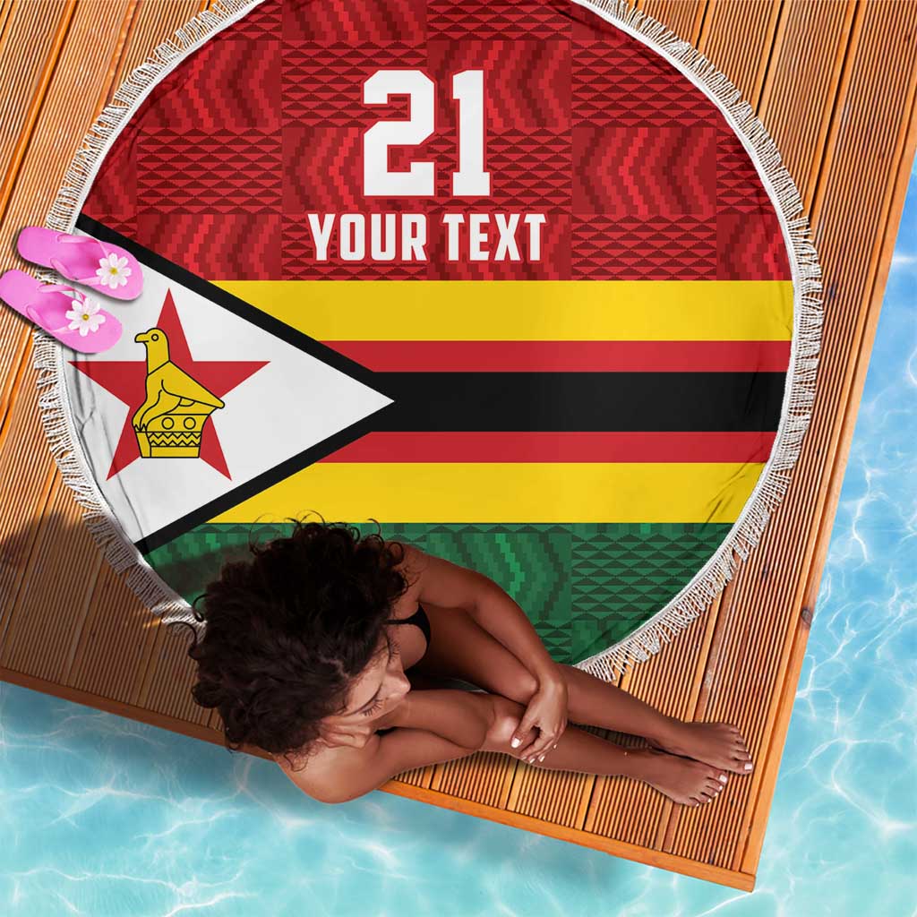 Custom Africa Cricket Zimbabwe Beach Blanket Zimbabwean Pattern Flag Motif - African Pride