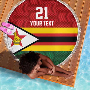 Custom Africa Cricket Zimbabwe Beach Blanket Zimbabwean Pattern Flag Motif - African Pride
