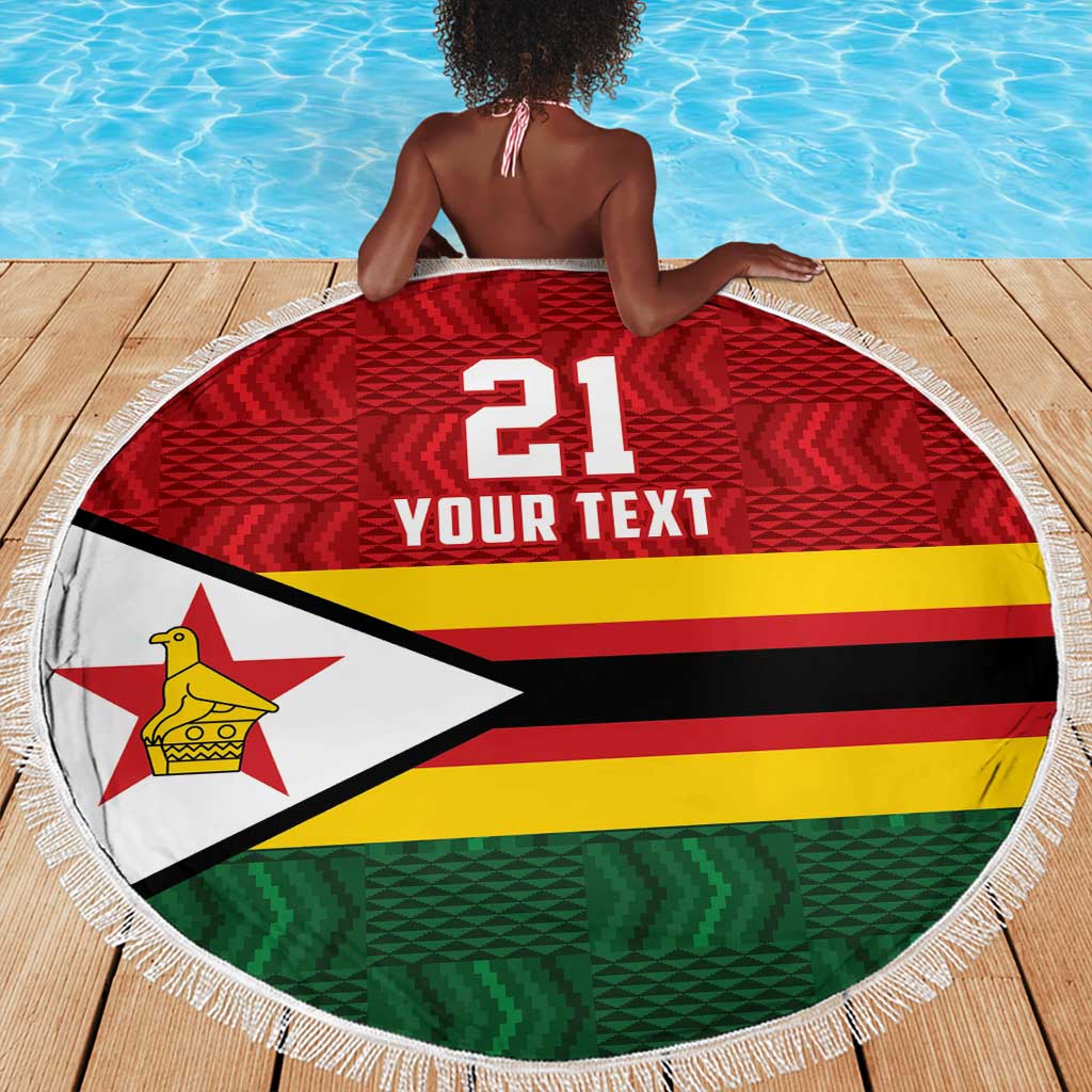 Custom Africa Cricket Zimbabwe Beach Blanket Zimbabwean Pattern Flag Motif - African Pride