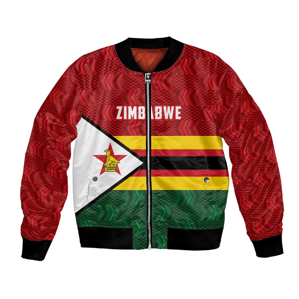 Custom Africa Cricket Zimbabwe Bomber Jacket Zimbabwean Pattern Flag Motif - African Pride
