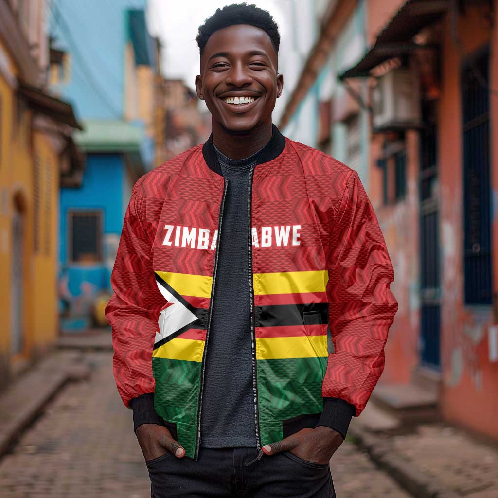 Custom Africa Cricket Zimbabwe Bomber Jacket Zimbabwean Pattern Flag Motif - African Pride