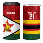 Custom Africa Cricket Zimbabwe 4 in 1 Can Cooler Tumbler Zimbabwean Pattern Flag Motif - African Pride