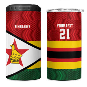Custom Africa Cricket Zimbabwe 4 in 1 Can Cooler Tumbler Zimbabwean Pattern Flag Motif - African Pride