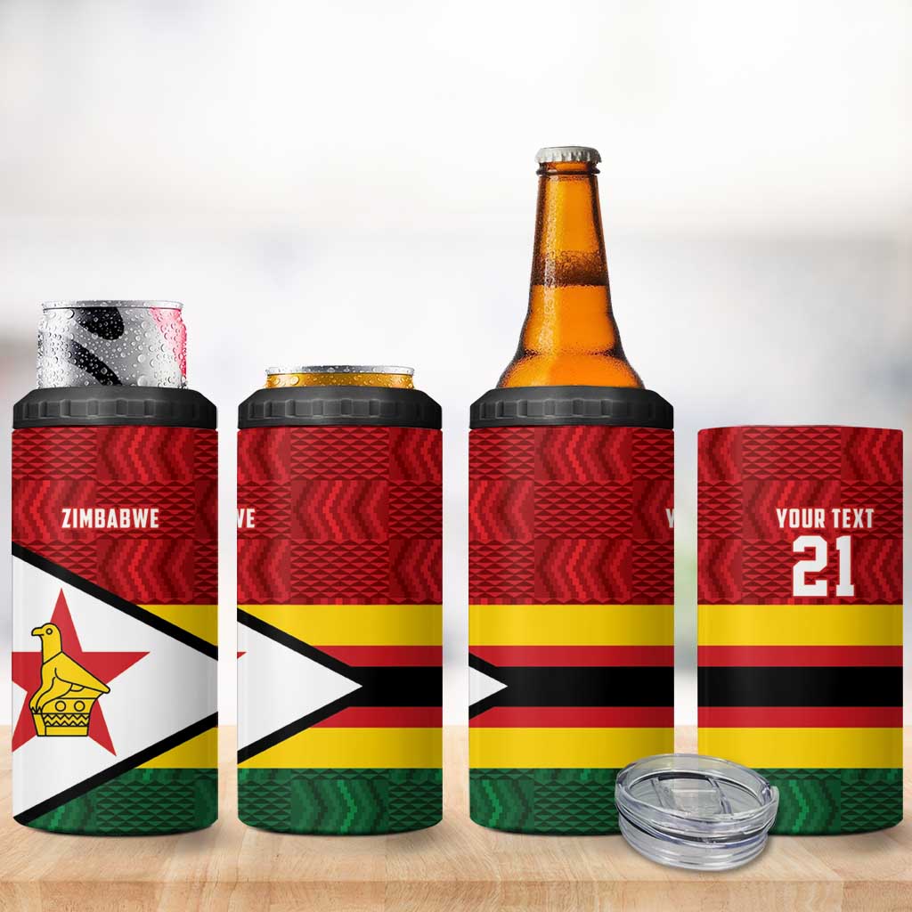 Custom Africa Cricket Zimbabwe 4 in 1 Can Cooler Tumbler Zimbabwean Pattern Flag Motif - African Pride
