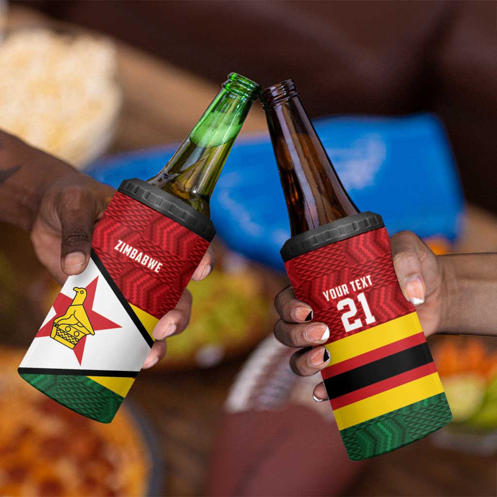 Custom Africa Cricket Zimbabwe 4 in 1 Can Cooler Tumbler Zimbabwean Pattern Flag Motif - African Pride