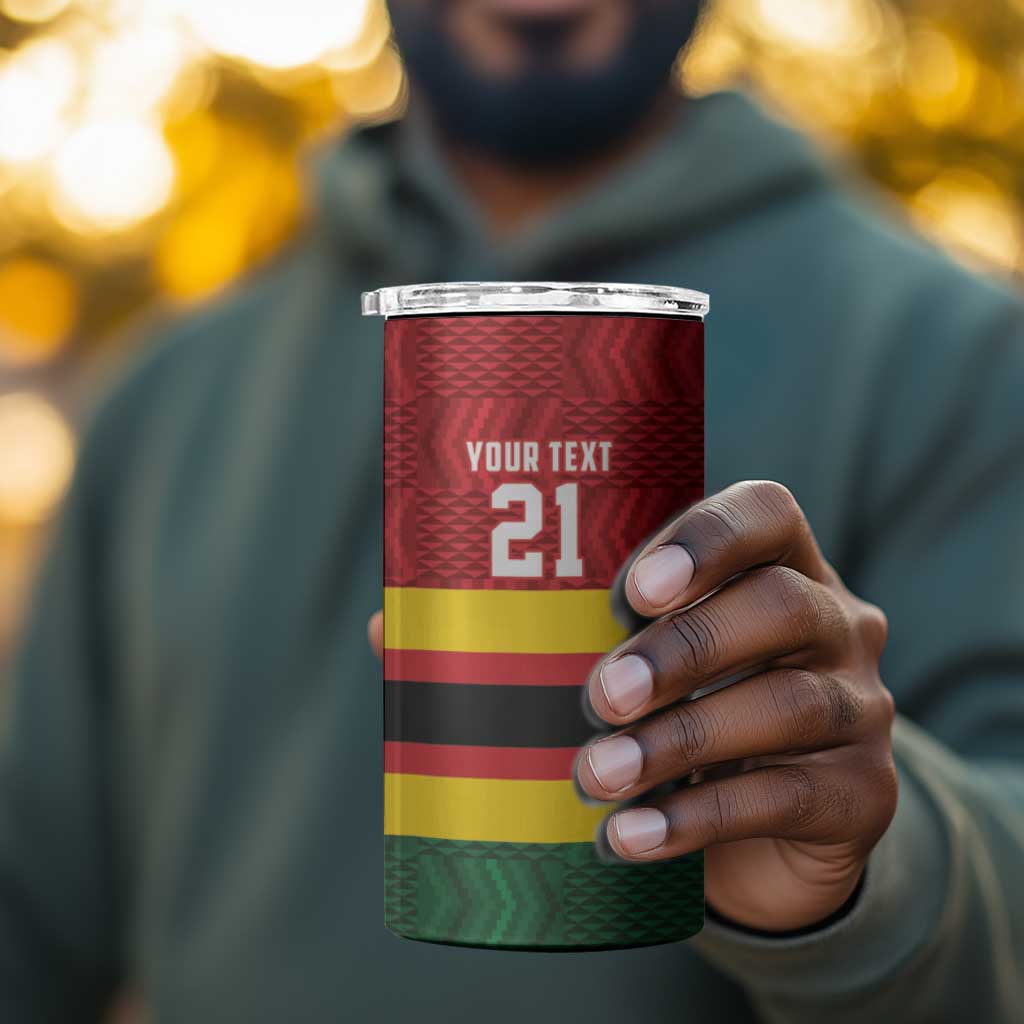 Custom Africa Cricket Zimbabwe 4 in 1 Can Cooler Tumbler Zimbabwean Pattern Flag Motif - African Pride