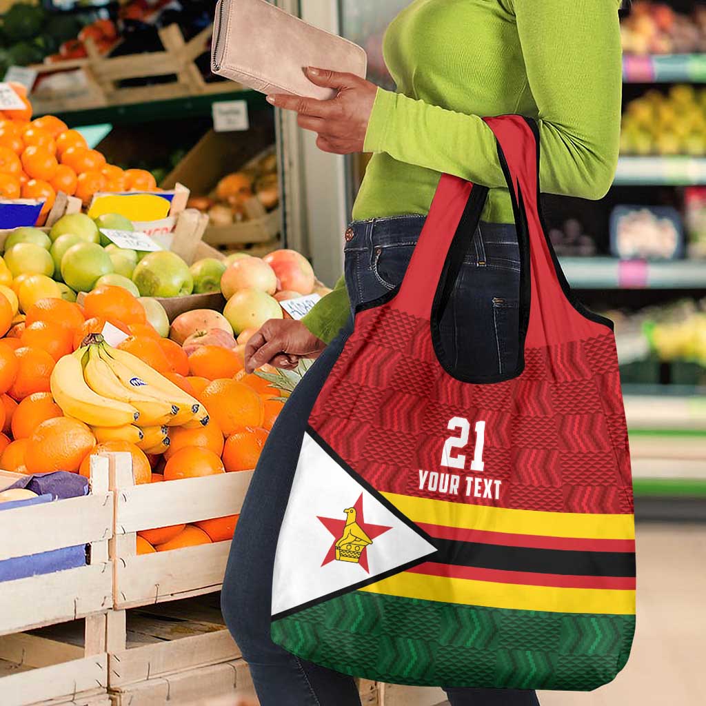 Custom Africa Cricket Zimbabwe Grocery Bag Zimbabwean Pattern Flag Motif - African Pride
