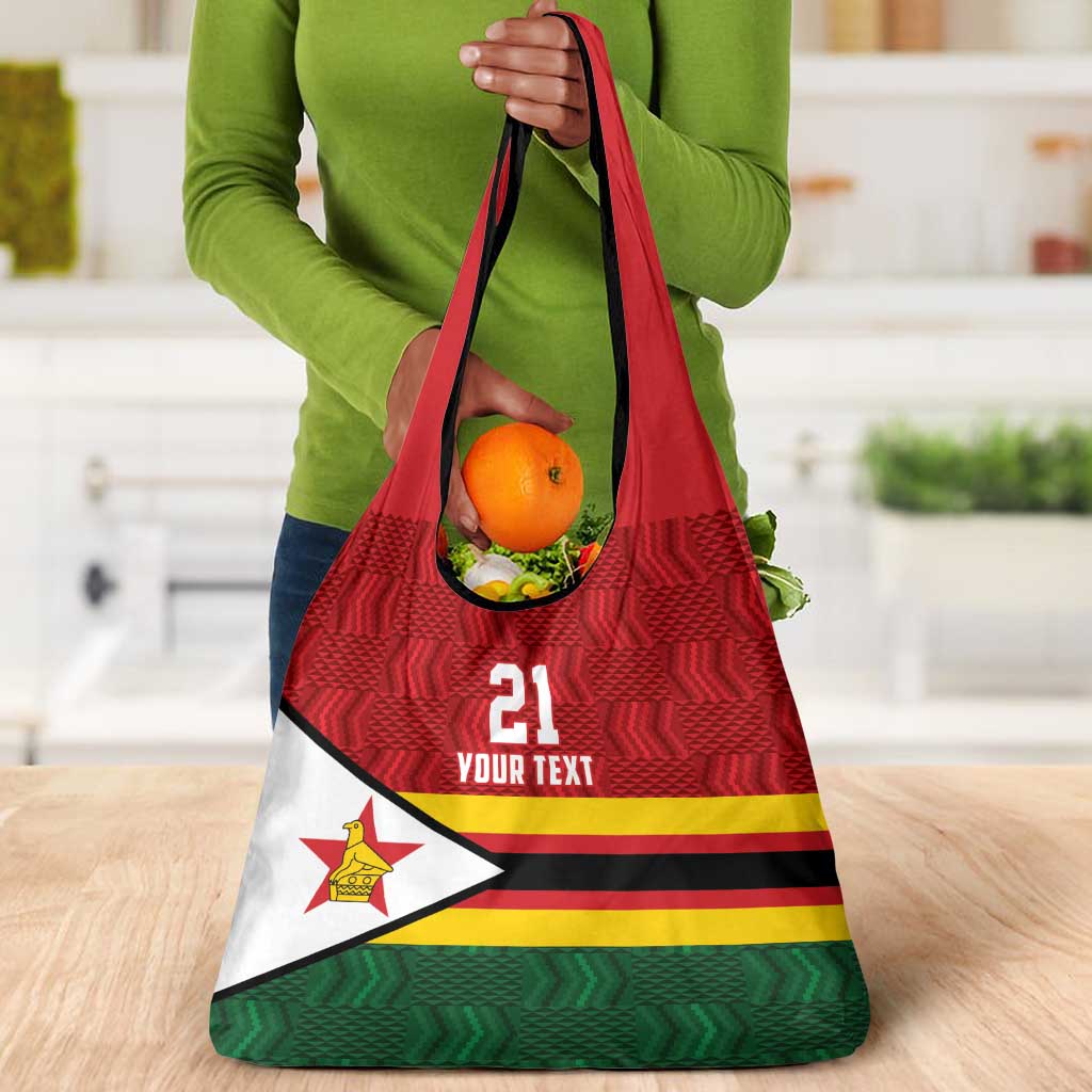 Custom Africa Cricket Zimbabwe Grocery Bag Zimbabwean Pattern Flag Motif - African Pride