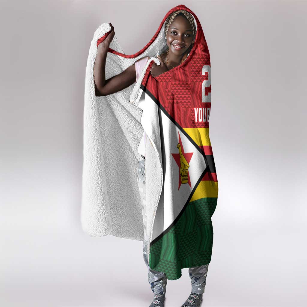 Custom Africa Cricket Zimbabwe Hooded Blanket Zimbabwean Pattern Flag Motif - African Pride