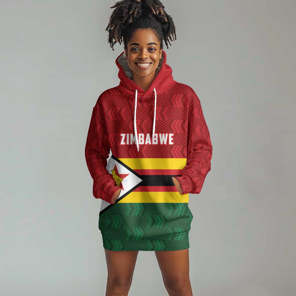 Custom Africa Cricket Zimbabwe Hoodie Dress Zimbabwean Pattern Flag Motif - African Pride
