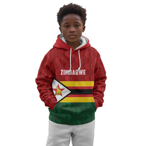 Custom Africa Cricket Zimbabwe Kid Hoodie Zimbabwean Pattern Flag Motif - African Pride