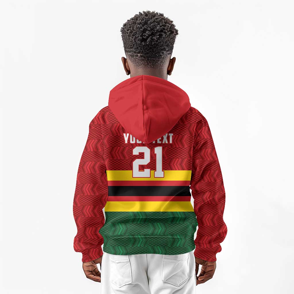 Custom Africa Cricket Zimbabwe Kid Hoodie Zimbabwean Pattern Flag Motif - African Pride