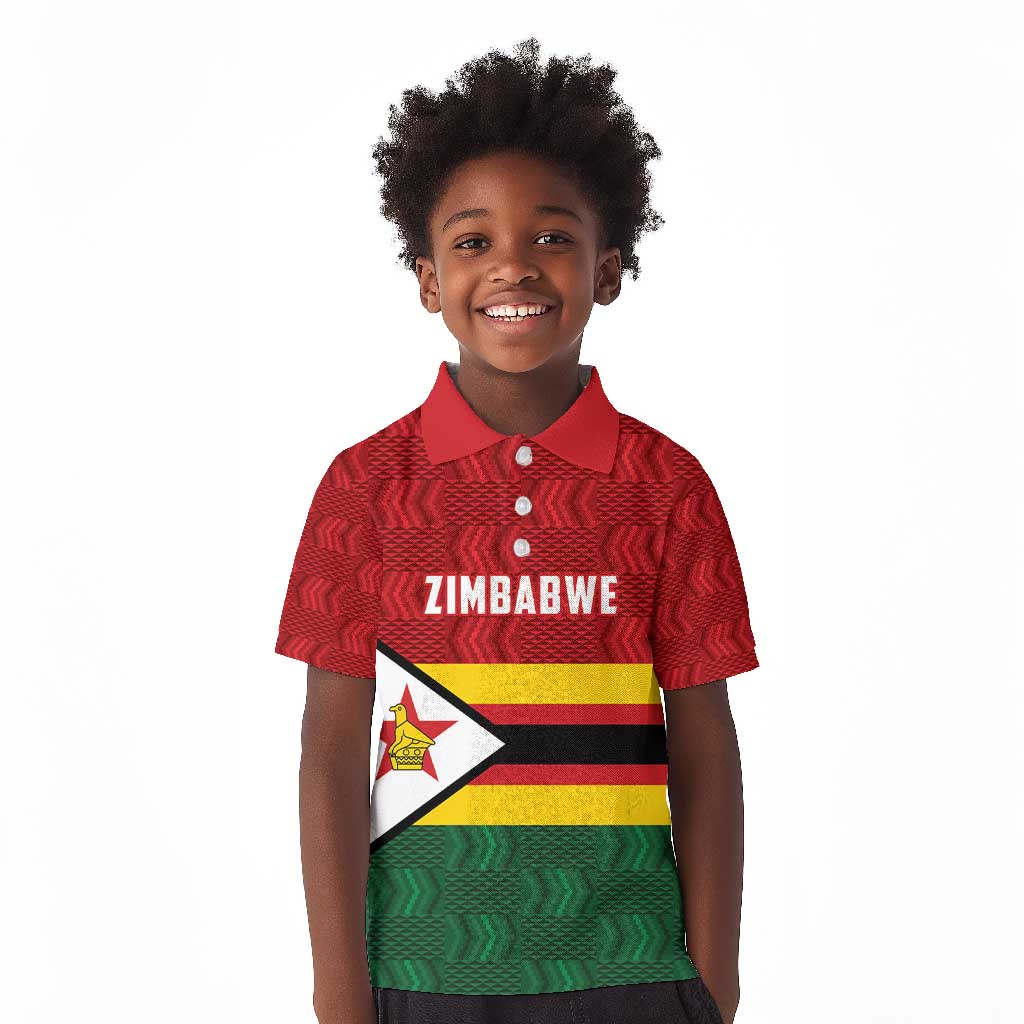 Custom Africa Cricket Zimbabwe Kid Polo Shirt Zimbabwean Pattern Flag Motif - African Pride