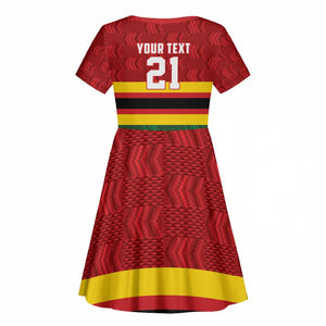 Custom Africa Cricket Zimbabwe Kid Short Sleeve Dress Zimbabwean Pattern Flag Motif - African Pride