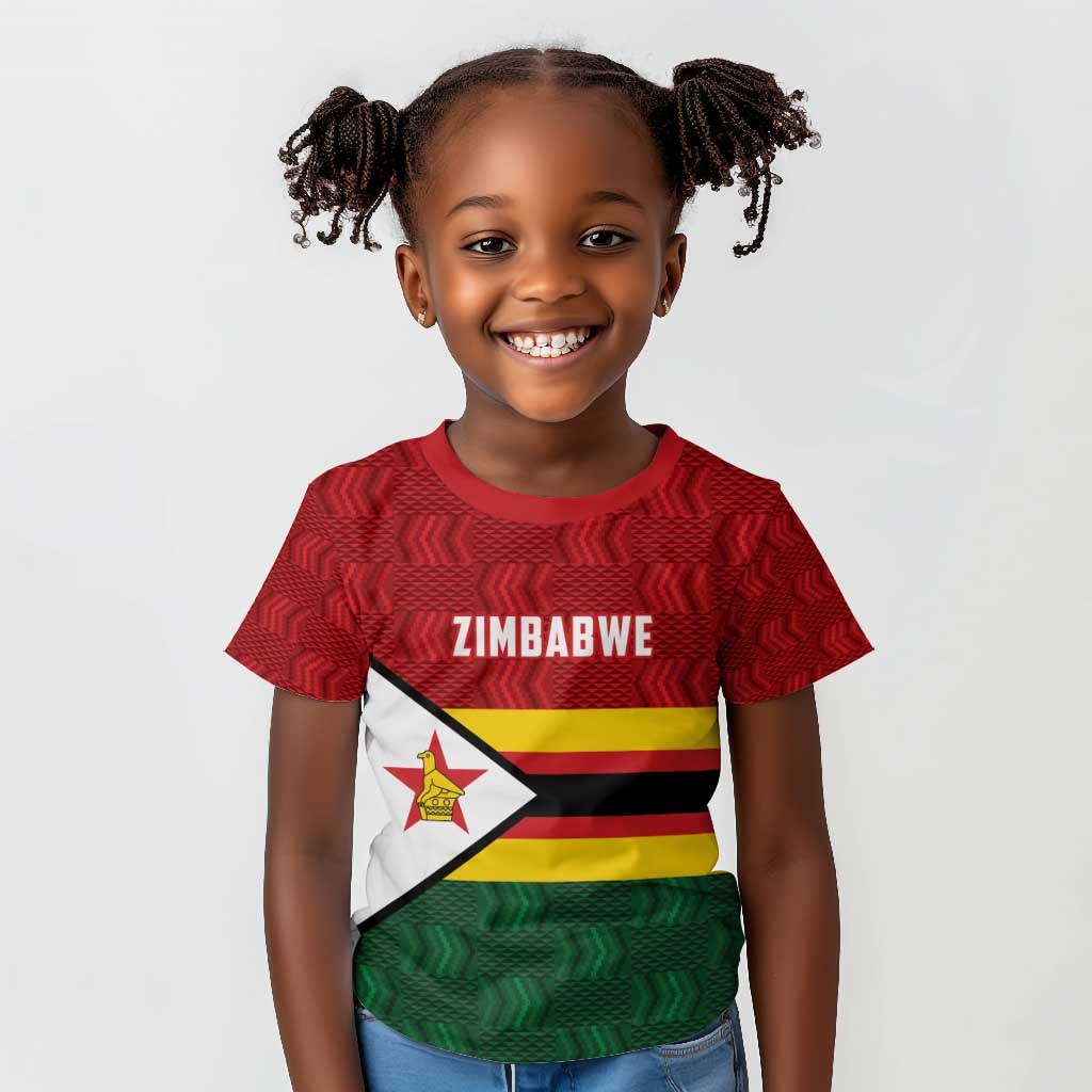 Custom Africa Cricket Zimbabwe Kid T shirt Zimbabwean Pattern Flag Motif - African Pride