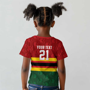 Custom Africa Cricket Zimbabwe Kid T shirt Zimbabwean Pattern Flag Motif - African Pride