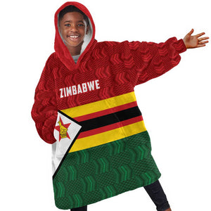 Custom Africa Cricket Zimbabwe Kid Wearable Blanket Hoodie Zimbabwean Pattern Flag Motif - African Pride