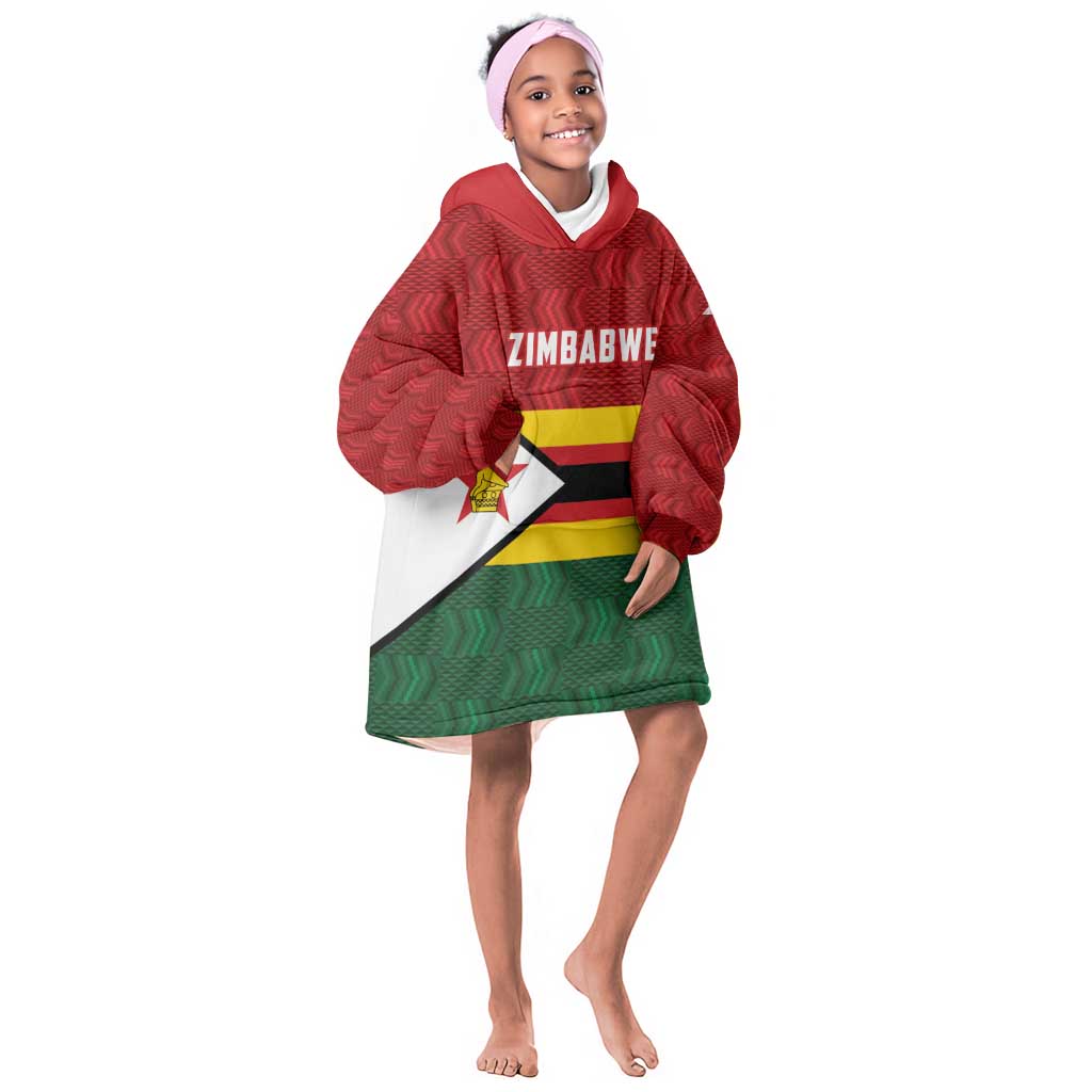 Custom Africa Cricket Zimbabwe Kid Wearable Blanket Hoodie Zimbabwean Pattern Flag Motif - African Pride