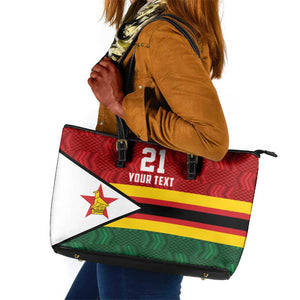 Custom Africa Cricket Zimbabwe Leather Tote Bag Zimbabwean Pattern Flag Motif - African Pride