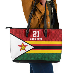 Custom Africa Cricket Zimbabwe Leather Tote Bag Zimbabwean Pattern Flag Motif - African Pride