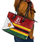 Custom Africa Cricket Zimbabwe Leather Tote Bag Zimbabwean Pattern Flag Motif - African Pride