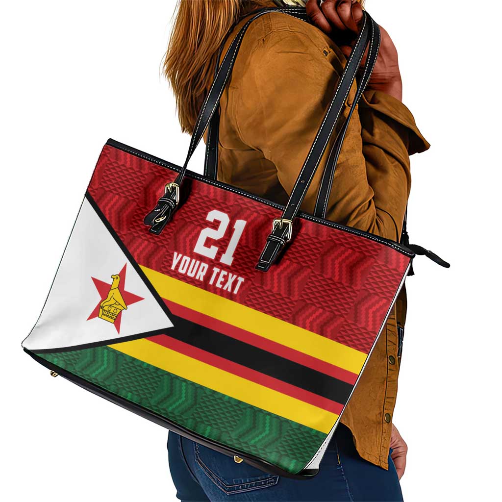 Custom Africa Cricket Zimbabwe Leather Tote Bag Zimbabwean Pattern Flag Motif - African Pride