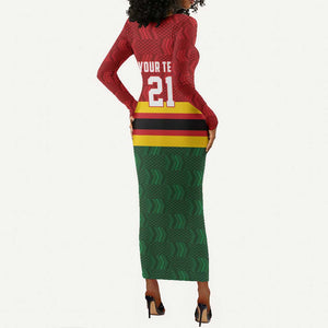 Custom Africa Cricket Zimbabwe Long Sleeve Bodycon Dress Zimbabwean Pattern Flag Motif - African Pride