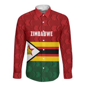 Custom Africa Cricket Zimbabwe Long Sleeve Button Shirt Zimbabwean Pattern Flag Motif - African Pride