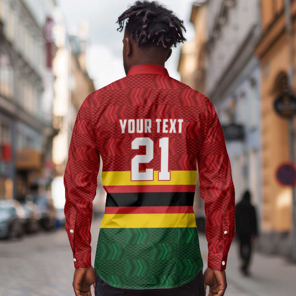 Custom Africa Cricket Zimbabwe Long Sleeve Button Shirt Zimbabwean Pattern Flag Motif - African Pride