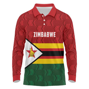 Custom Africa Cricket Zimbabwe Long Sleeve Polo Shirt Zimbabwean Pattern Flag Motif - African Pride