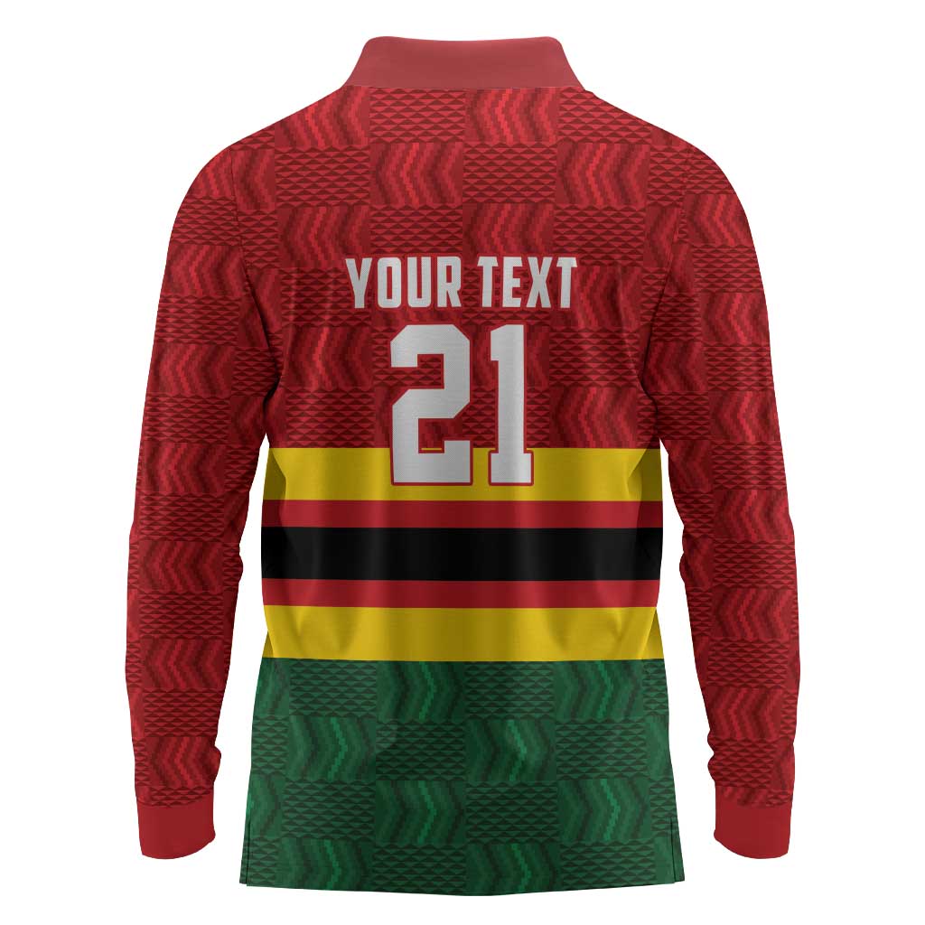 Custom Africa Cricket Zimbabwe Long Sleeve Polo Shirt Zimbabwean Pattern Flag Motif - African Pride