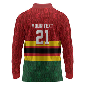 Custom Africa Cricket Zimbabwe Long Sleeve Polo Shirt Zimbabwean Pattern Flag Motif - African Pride