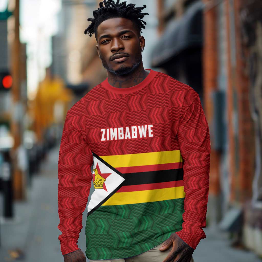 Custom Africa Cricket Zimbabwe Long Sleeve Shirt Zimbabwean Pattern Flag Motif - African Pride