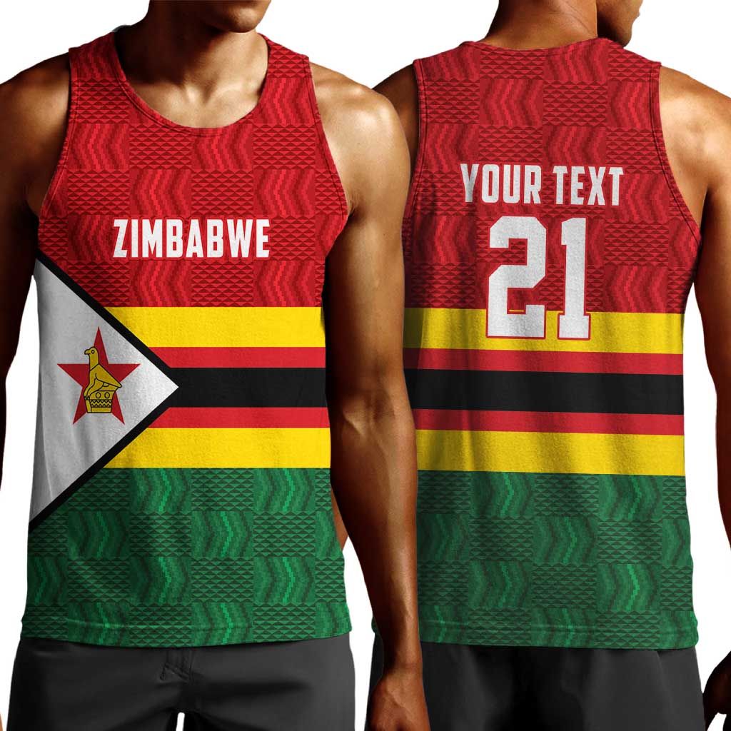 Custom Africa Cricket Zimbabwe Men Tank Top Zimbabwean Pattern Flag Motif - African Pride