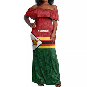 Custom Africa Cricket Zimbabwe Off Shoulder Maxi Dress Zimbabwean Pattern Flag Motif - African Pride