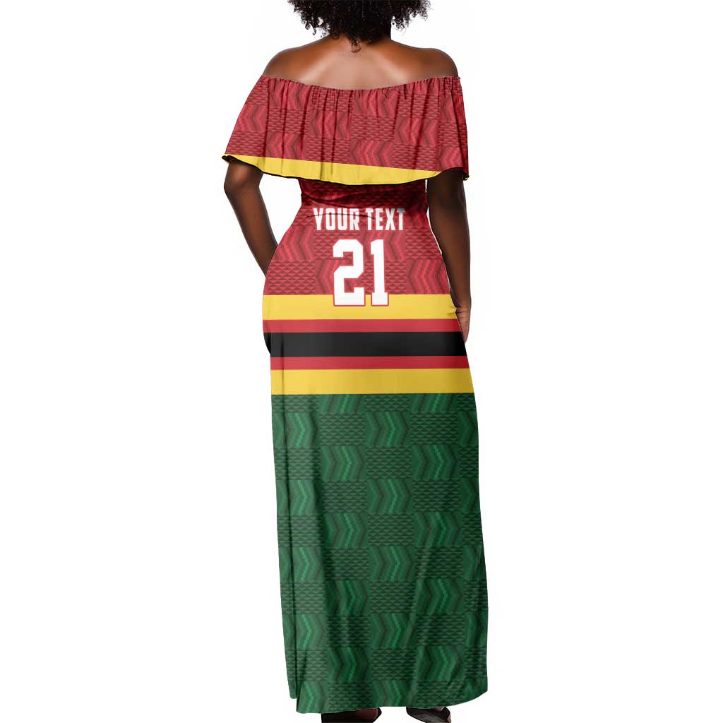 Custom Africa Cricket Zimbabwe Off Shoulder Maxi Dress Zimbabwean Pattern Flag Motif - African Pride