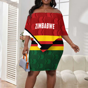 Custom Africa Cricket Zimbabwe Off Shoulder Short Dress Zimbabwean Pattern Flag Motif - African Pride