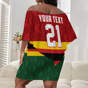 Custom Africa Cricket Zimbabwe Off Shoulder Short Dress Zimbabwean Pattern Flag Motif - African Pride